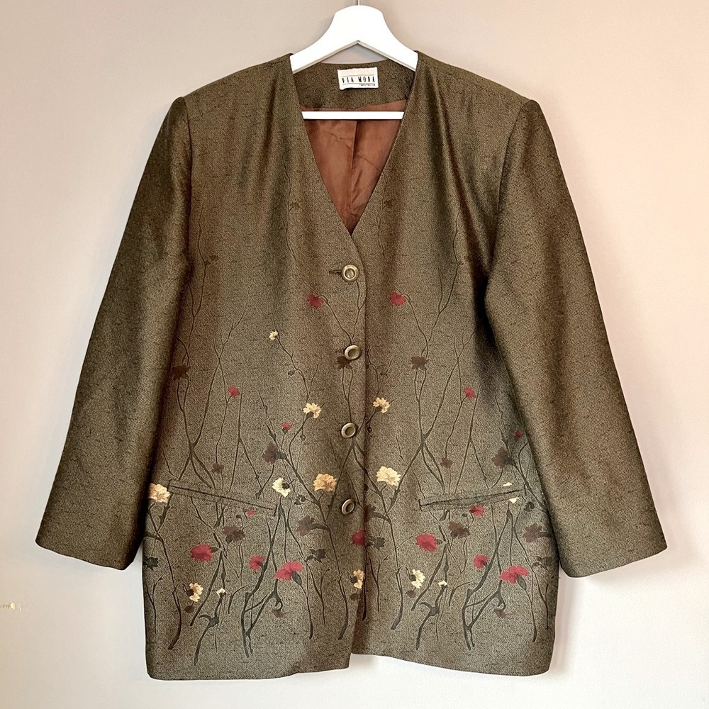 Vintage Oversized Green Floral Patterned Blazer Jacket